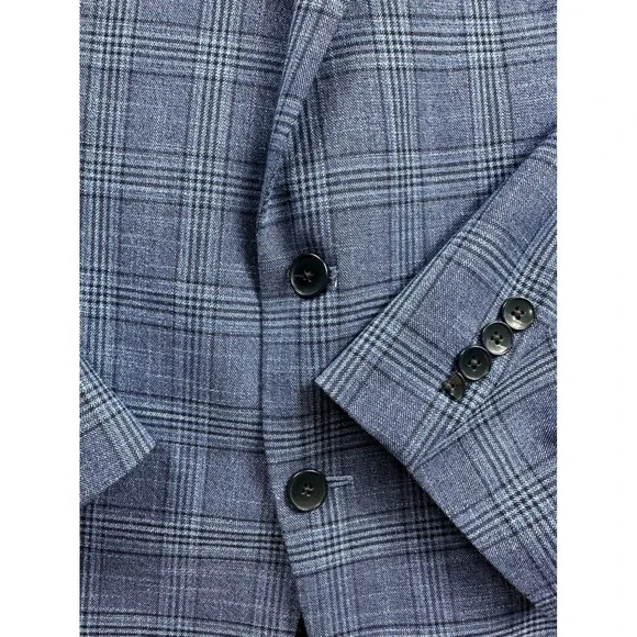 Shaquille Oneal XLG Mens Blue Plaid Suit Separate Blazer Jacket - Picture 5 of 12